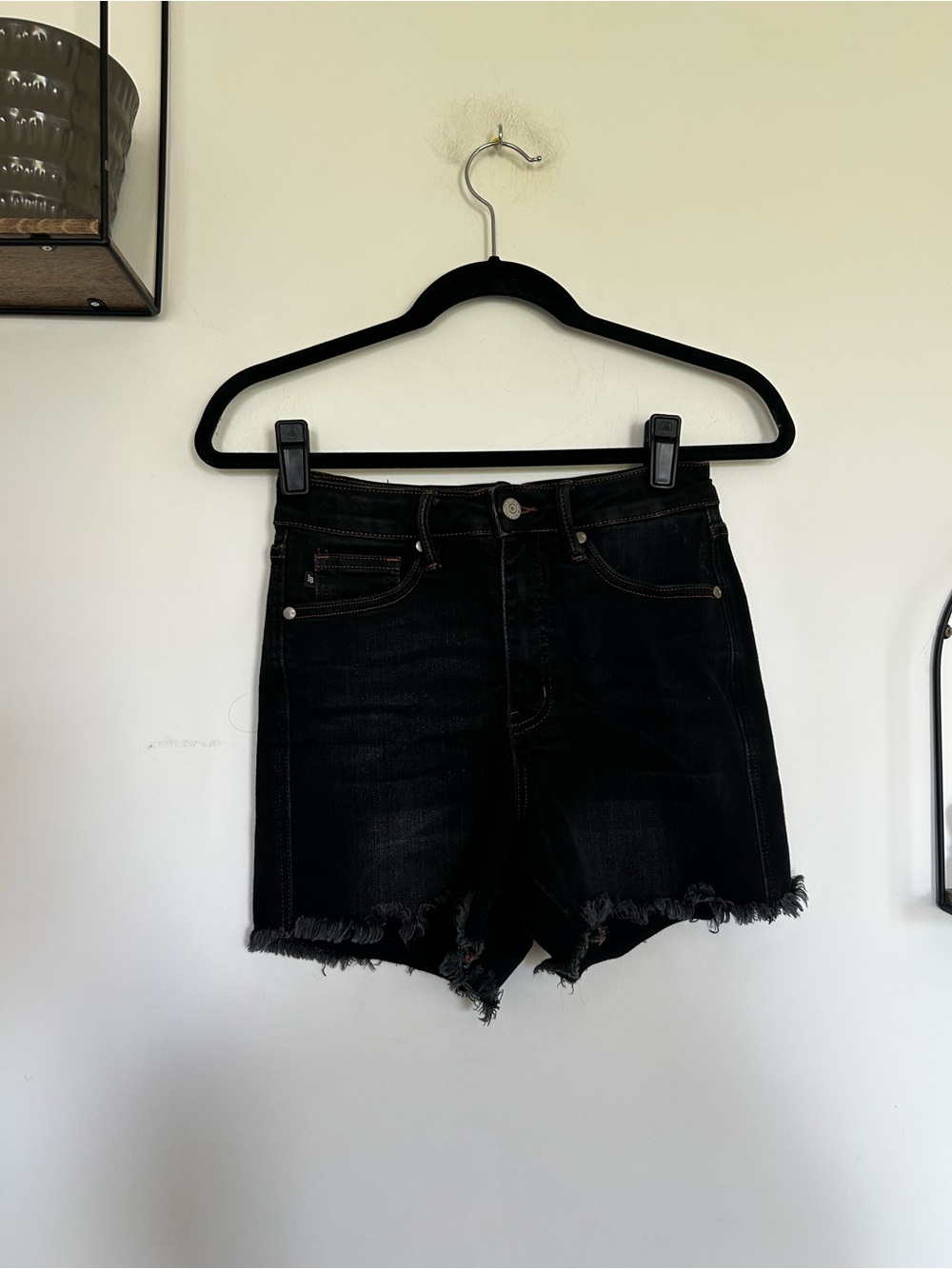 Judy Blue Black Denim Cut Off High Rise Waist Jean Shorts Size Small
